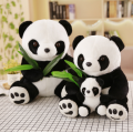 Mother and baby panda doll with Bamboo Leaves Plush Toys Soft Cartoon Animal Black and White Panda